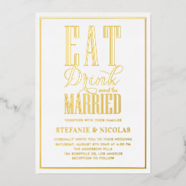 食べ飲み飲みタイポグラフィ結婚した結婚の 箔招待状