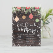食べ飲み飲み楽しいクリスマスのカード素朴、クリスマス 招待状 (スタンド正面)