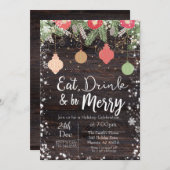食べ飲み飲み楽しいクリスマスのカード素朴、クリスマス 招待状 (正面/裏面)