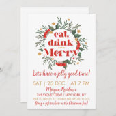 食べ飲み飲み楽しいクリスマスパーティの招待状 招待状 (正面/裏面)