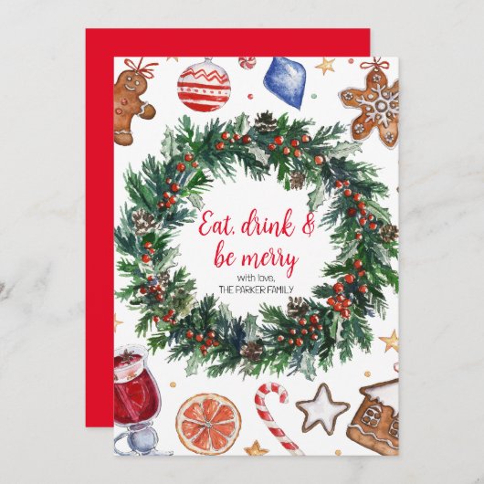 食べ飲み飲み楽しいクリスマス・ホリデー・カード シーズンカード (正面/裏面)