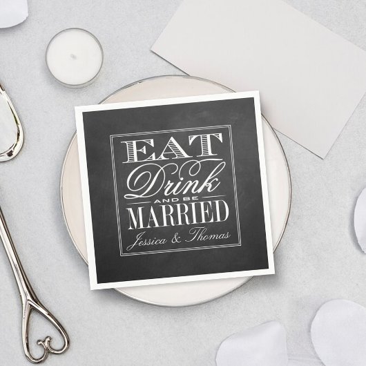 食べ飲み飲み結婚したとBeChalkboard結婚の スタンダードカクテルナプキン