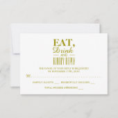 食べ飲み、親切に金ゴールド結婚式RSVPに返信 出欠カード (正面)