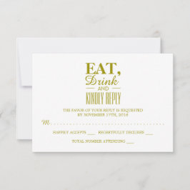 食べ飲み、親切に金ゴールド結婚式RSVPに返信 出欠カード