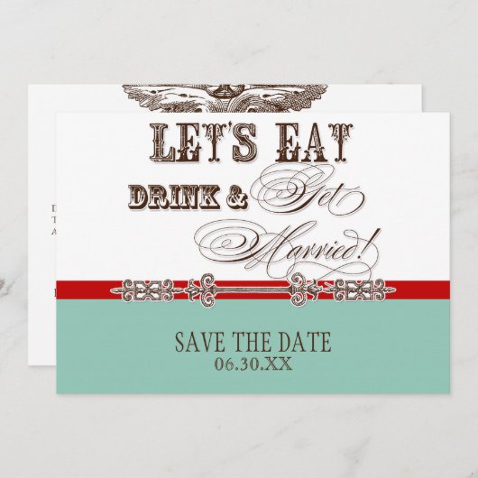 食べ飲むセーブ・ザ・デート案内を取る結婚した セーブザデート (正面/裏面)