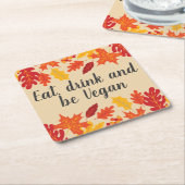 食べ飲むビーガン秋の感謝祭と共に葉飲む スクエアペーパーコースター (アングル)