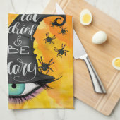 食べ飲む怖い魔女ハットウォーター色オレンジ料理 キッチンタオル (四つ折り)