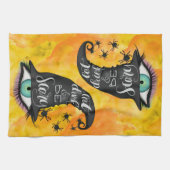 食べ飲む怖い魔女ハットウォーター色オレンジ料理 キッチンタオル (横)