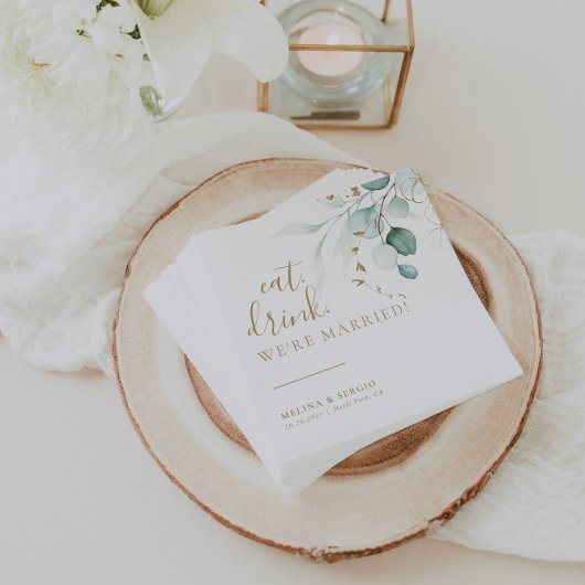 食べ飲む我々は金ゴールド結婚した結婚だ スタンダードカクテルナプキン