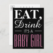 食べ飲む赤ん坊の女の子、ベビー発表 案内ポストカード (正面/裏面)