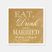 食べ飲んでグリッターのナ結婚プキンに結婚したなる スタンダードカクテルナプキン (正面)