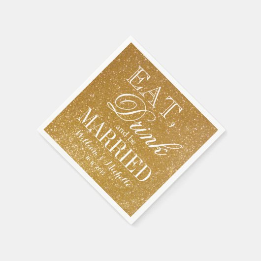 食べ飲んでグリッターのナ結婚プキンに結婚したなる スタンダードカクテルナプキン (角)