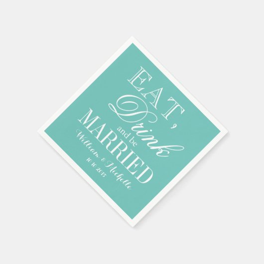食べ飲んでターコイズのナ結婚プキンに結婚したなる スタンダードカクテルナプキン (角)