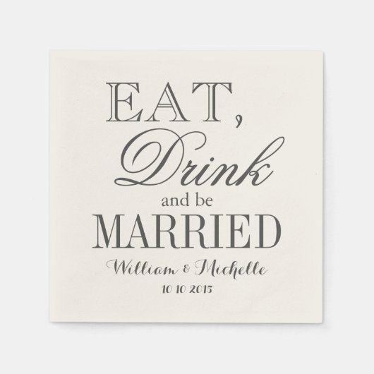 食べ飲んでベージュ色のナ結婚プキンに結婚したなる スタンダードカクテルナプキン (正面)