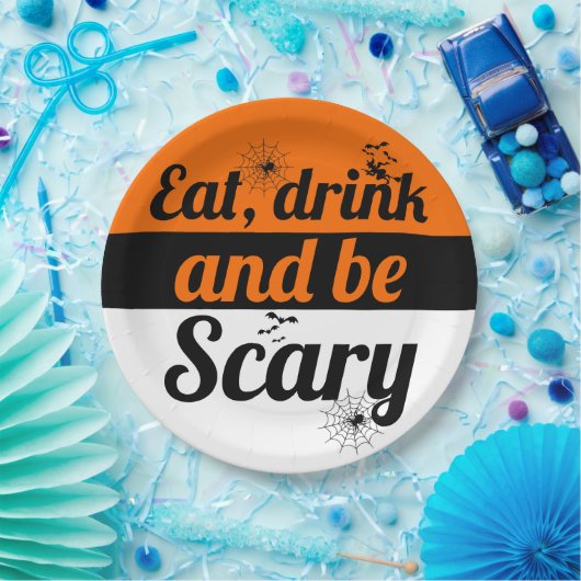 食べ飲んで怖いオレンジ色のハロウィーン ペーパープレート (パーティー)