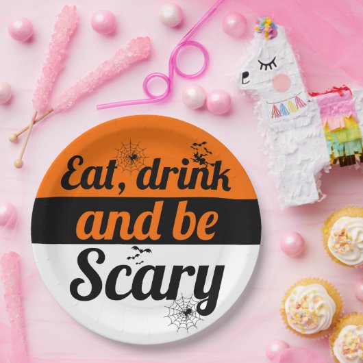 食べ飲んで怖いオレンジ色のハロウィーン ペーパープレート (パーティー)