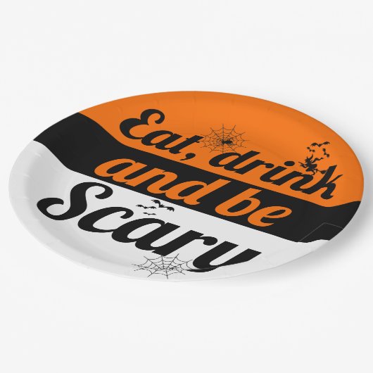 食べ飲んで怖いオレンジ色のハロウィーン ペーパープレート (アングル)