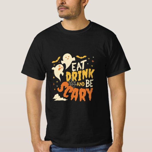 食べ飲んで怖いハロウィーン Tシャツ (正面)