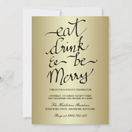 食べ飲んで楽しいクリスマスのパーティー金ゴールド 招待状