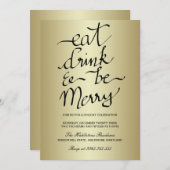 食べ飲んで楽しいクリスマスのパーティー金ゴールド 招待状 (正面/裏面)