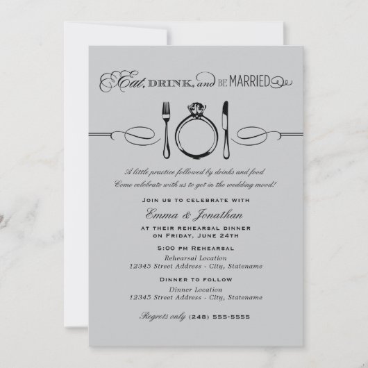 食べ飲んで銀のリハ結婚したーサルディナー 招待状 (正面)