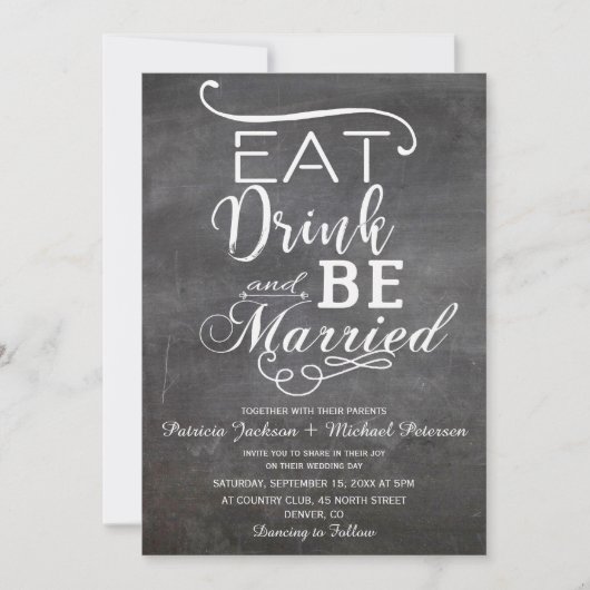 食べ飲結婚したみて、黒板の素朴な結婚舌だ 招待状 (正面)