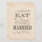 食べ飲飲み物とベ結婚したーヴィンテージスタイル結婚ズ 招待状 (正面/裏面)