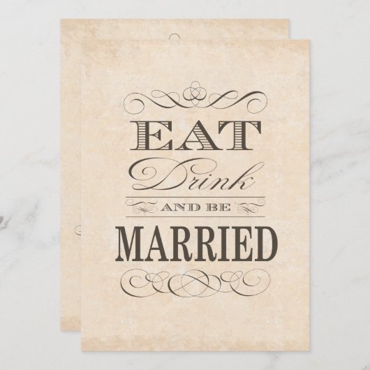 食べ飲飲み物とベ結婚したーヴィンテージスタイル結婚ズ 招待状 (正面/裏面)