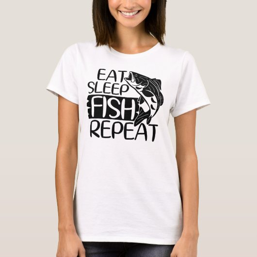 食べ魚繰り返しおもしろい魚釣り Tシャツ (正面)