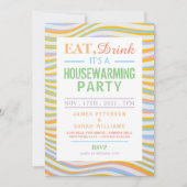 食べ、ドリンク引っ越し祝いパーティーパーティー波線招待状 案内状 (正面)