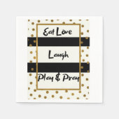 食べ 愛 笑い 遊び 祈り 黒い 黄金の点 紙 スタンダードカクテルナプキン (正面)