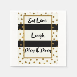 食べ 愛 笑い 遊び 祈り 黒い 黄金の点 紙 スタンダードカクテルナプキン