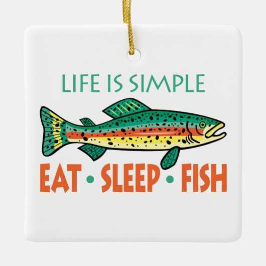 食べ,眠り,魚-おもしろい魚釣り セラミックオーナメント (正面)