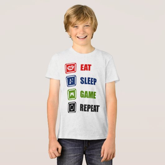 食べ，睡眠，ゲーム，リピート トライブレンドＴシャツ (正面全面)