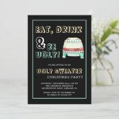 食べ，飲み物，醜いセーターのクリスマス招待状 招待状 (スタンド正面)