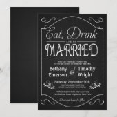 食べ 飲み 結婚しよう！ おしゃれな黒板招待状 招待状 (正面/裏面)