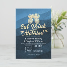 食べBeの結婚した金ゴールド結婚Pineappleカップル 招待状