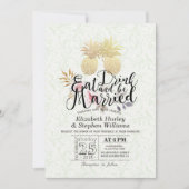 食べBeの結婚した金ゴールド結婚Pineappleカップル 招待状 (正面)