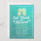 食べBeの結婚した金ゴールド結婚Pineappleカップル 招待状 (正面/裏面)