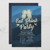 食べBeの結婚した金ゴールド結婚Pineappleカップル 招待状 (正面/裏面)