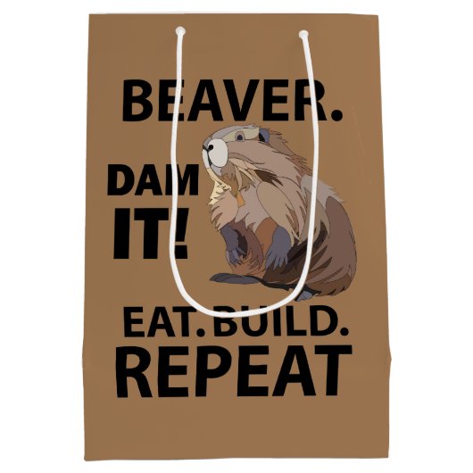 食べBeaverおもしろい Animalの作成 ミディアムペーパーバッグ (裏面)