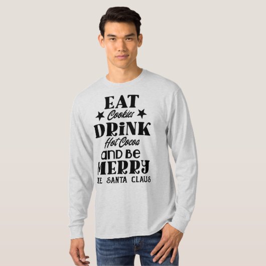 食べCookieドリンク熱ココアMens長袖 Tシャツ (正面フル)