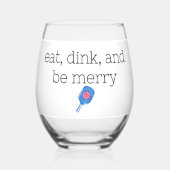 食べDinkとBeメリー Pickleballパドル&ボール ステムなしワイングラス (正面)