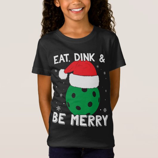食べDinkとBeメリー Pickleball Santaおもしろい Hat C Tシャツ (正面)