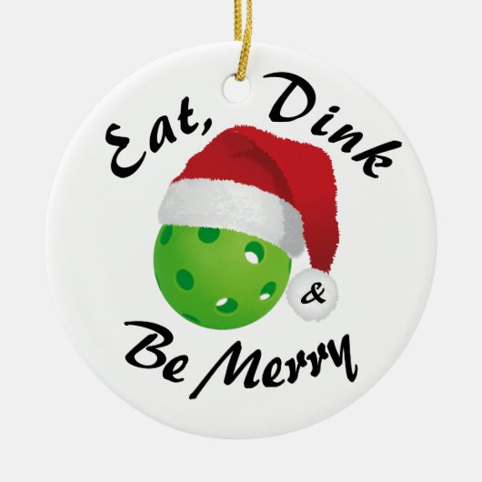 食べDink and be Merry Christmas Pickleball Santa セラミックオーナメント (正面)