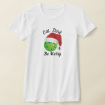 食べDink and be Merry Christmas Pickleball Santa Tシャツ<br><div class="desc">Santa帽子を着て赤と白お酒の上に遊置き換え食べている緑色のピックボール – ピックボールと – DINK。</div>