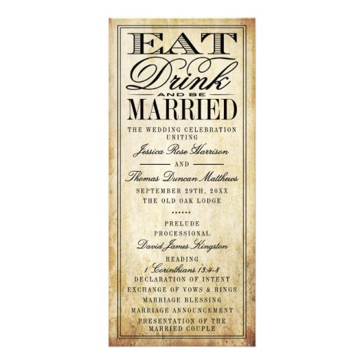 食べDrink & Be結婚した Vintage Wedding Program ラックカード (正面)