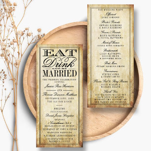 食べDrink & Be結婚した Vintage Wedding Program ラックカード