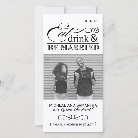 食べDrink & Be 結婚した Save the Date Photo Cards セーブザデート (正面)