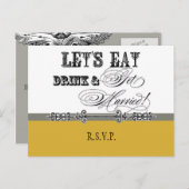 食べDrink n Get結婚した、RSVP応答はがき インビテーションポストカード (正面/裏面)